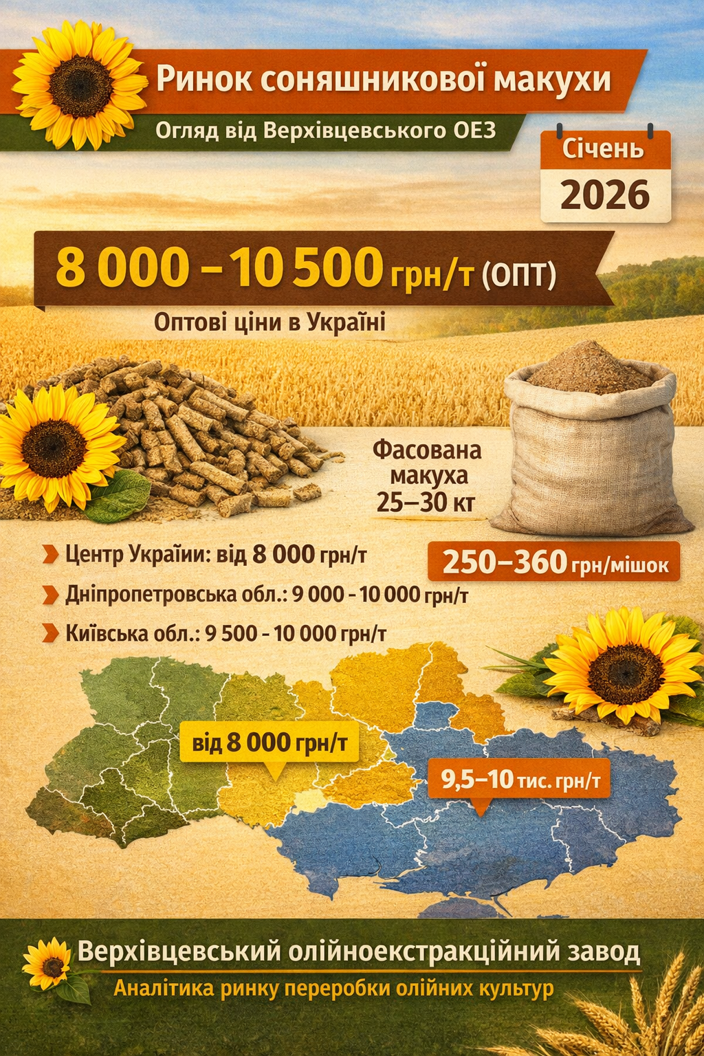 Актуальна ринкова інформація по цінам на соняшникову макуху (жмих) в Україні ринок макухи
